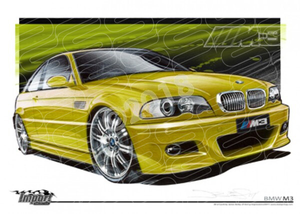 Imports BMW 2005 BMW M3 E46 PHEONIX GOLD A3 FRAMED PRINT (S033)