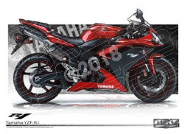 Bikes YAMAHA YZR-R1 RED/BLACK A3 FRAMED PRINT (T008)