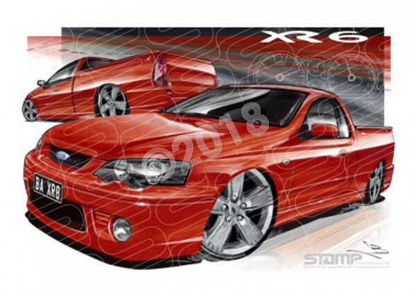 FORD BF XR6 FALCON UTE VIXEN RED A3 FRAMED PRINT (FT174)