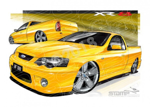 Ford Ute BF XR8 UTE BF XR8 FALCON UTE RAPID YELLOW A3 FRAMED PRINT (FT178)