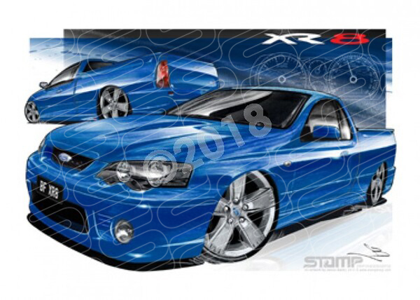 Ford Ute BF XR8 UTE BF XR8 FALCON UTE SHOCK WAVE BLUE A3 FRAMED PRINT (FT180)