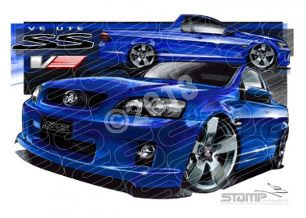 HOLDEN VE SSV UTE VOODOO BLUE A3 FRAMED PRINT (HC175V)