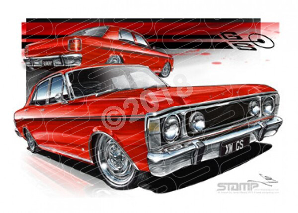 Ford Classics XW GS XW GS FAIRMONT TRACK RED A3 FRAMED PRINT (FT162)