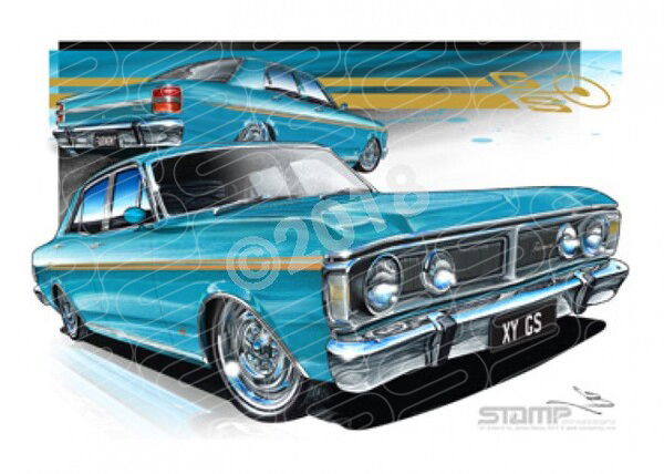 Ford Classics XY GS XY GS FAIRMONT TEAL GLOW A3 FRAMED PRINT (FT163)