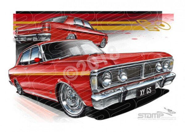 Ford Classics XY GS XY GS FAIRMONT TRACK RED A3 FRAMED PRINT (FT163D)