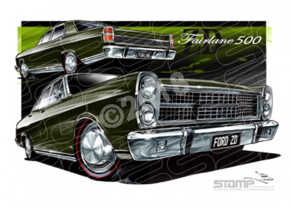 Ford FAIRLANE 500 1971 ZD FORD 500 FAIRLANE REEF GREEN A3 FRAMED PRINT (FT201A)