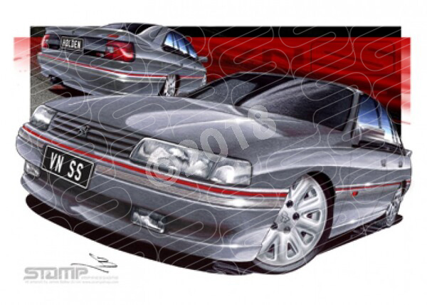 HOLDEN 1989 VN SS COMMODORE ATLAS GREY A1 FRAMED PRINT (HC08A)