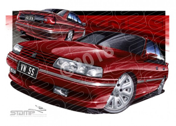 HOLDEN 1989 VN SS COMMODORE PHOENIX RED A1 FRAMED PRINT (HC08B)