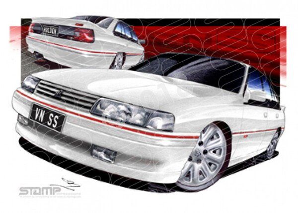 HOLDEN 1989 VN SS COMMODORE WHITE A1 FRAMED PRINT (HC08C)