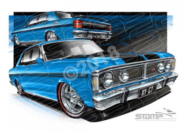 FORD XY GT FALCON ELECTRIC BLUE A1 FRAMED PRINT (FT081D)