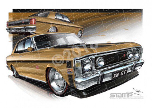 FORD XW GT FALCON GRECIAN GOLD A1 FRAMED PRINT (FT072E)