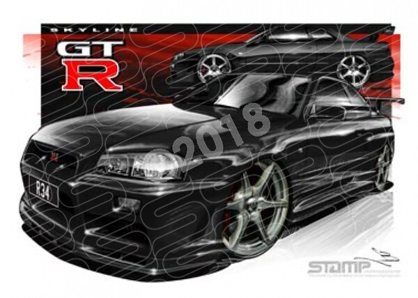 Imports Nissan SKYLINE GTR R34 V SPEC BLACK A1 FRAMED PRINT (S014A)