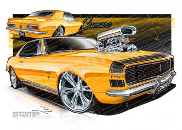1967 CHEVROLET RS CAMARO YELLOW A1 FRAMED PRINT (D030)