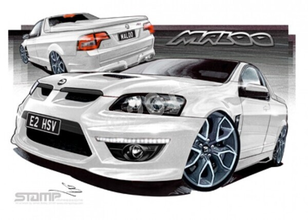 HSV Maloo E2 E2 MALOO UTE HERON WHITE PENTAGONS A1 FRAMED PRINT (V237)