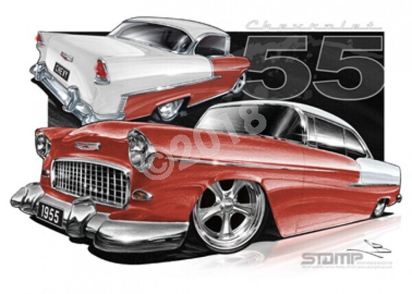 Classic 55 CHEVY COPPER MAROON/IVORY A1 FRAMED PRINT (C002G)