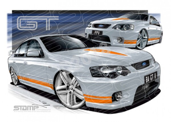 FPV BA GT BA GT MKII LIGHTNING STRIKE ORANGE STRIPES A1 FRAMED PRINT (FV011)