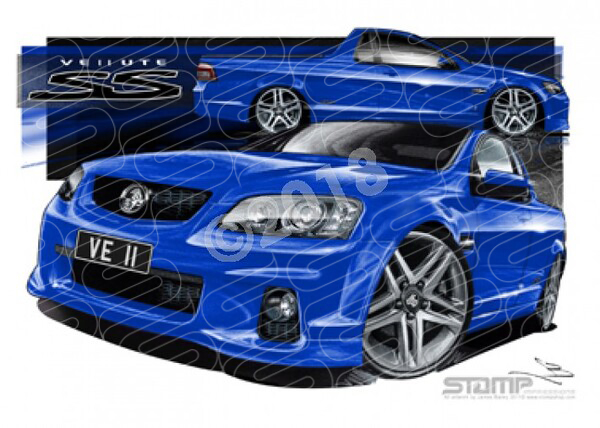 HOLDEN VE II SS UTE VOODOO BLUE A1 FRAMED PRINT (HC452)