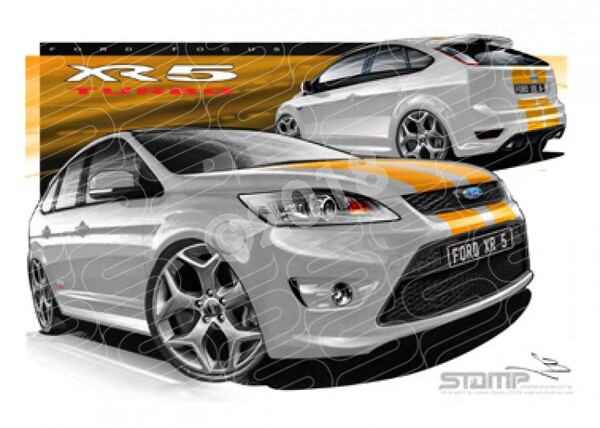Imports Ford FORD FOCUS XR5 TURBO SILVER ORANGE STRIPES A1 FRAMED PRINT (FT285)