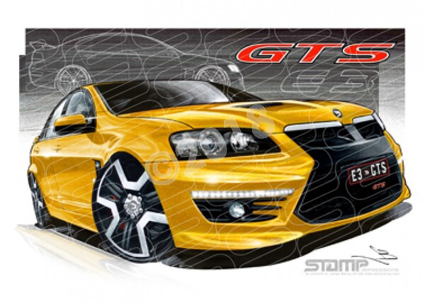 HSV Gts E3 E3 GTS HAZZARD YELLOW/RED BADGE A1 FRAMED PRINT (V266)