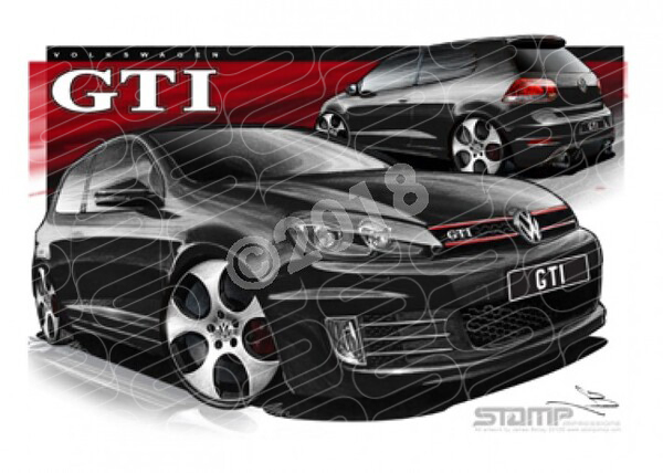 Imports Volkswagen GTI GOLF BLACK A1 FRAMED PRINT (S091)