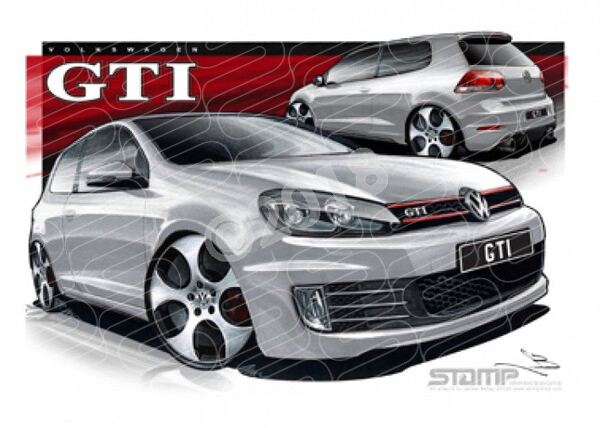 Imports Volkswagen GTI GOLF SILVER A1 FRAMED PRINT (S093)