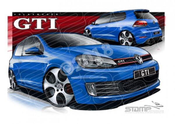 Imports Volkswagen GTI GOLF BLUE A1 FRAMED PRINT (S094)