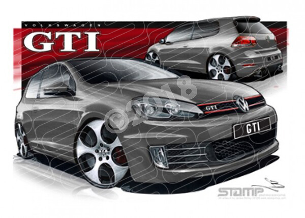 Imports Volkswagen GTI GOLF GREY A1 FRAMED PRINT (S095)