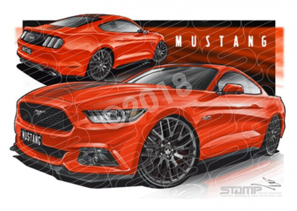 Mustang 2016 GT COMPETITION ORANGE STRIPES A1 FRAMED PRINT (FT359S)