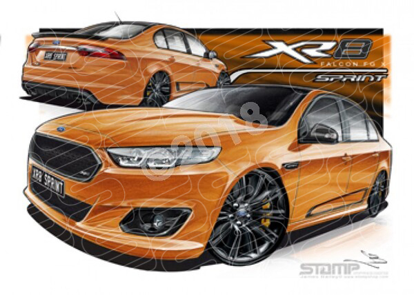 XR8  FG X XR8 SPRINT FG XR8 SPRINT FALCON SEDAN VICTORY GOLD A1 FRAMED PRINT (FT390)