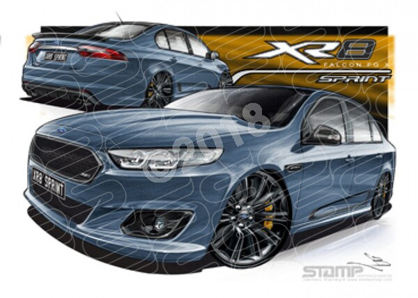 XR8  FG X XR8 SPRINT FG XR8 SPRINT FALCON SEDAN AERO BLUE A1 FRAMED PRINT (FT393)