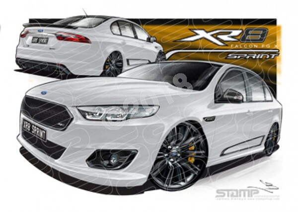 XR8  FG X XR8 SPRINT FG XR8 SPRINT FALCON SEDAN WINTER WHITE A1 FRAMED PRINT (FT395)