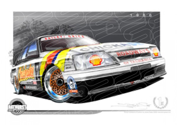 Bathurst Legends 1986 HOLDEN VK COMMODORE SS GRP A ALLAN GRICE / GRAEME BAIL A1 FRAMED PRINT (B024)