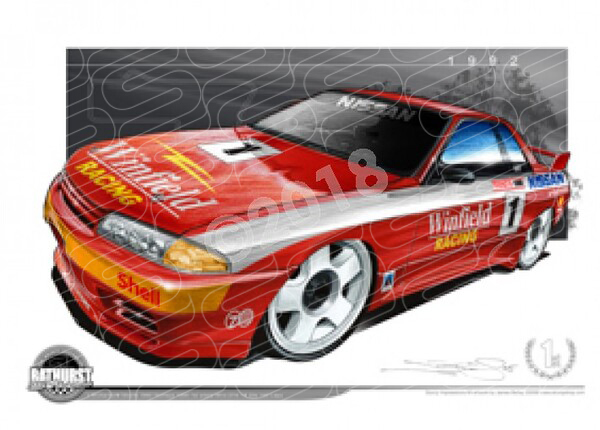 Bathurst Legends 1992 NISSAN SKYLINE BNR32 GT-R RICHARDS / SKAIFE A1 FRAMED PRINT (B030)