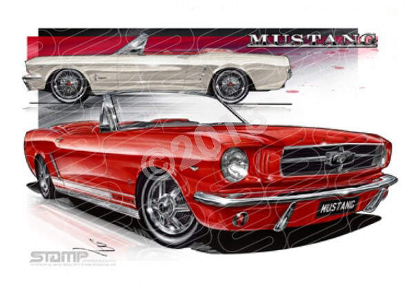 Mustang 1965 FORD MUSTANG CONVERTIBLE RED / WHITE A1 FRAMED PRINT (FT048)