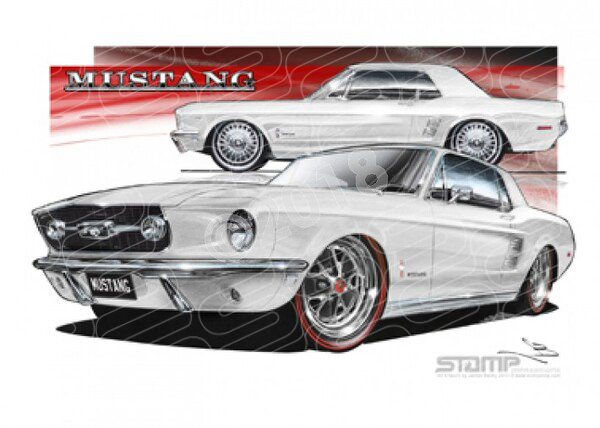 Mustang 1967 1967 FORD MUSTANG PONY WIMBELDON WHITE A1 FRAMED PRINT (FT052)
