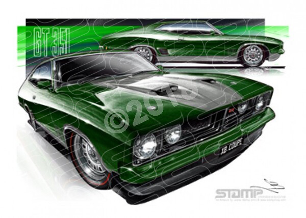 FORD XB GT FALCON HARDTOP COUPE GREEN A1 FRAMED PRINT (FT103)