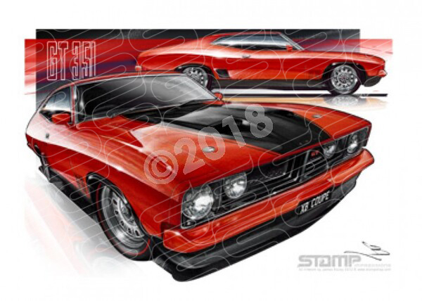 FORD XB GT FALCON HARDTOP COUPE RED PEPPER A1 FRAMED PRINT (FT105)