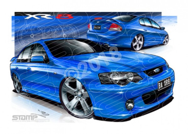 XR8 BA XR8 BA XR8 FALCON SEDAN VELOCITY BLUE A1 FRAMED PRINT (FT140)