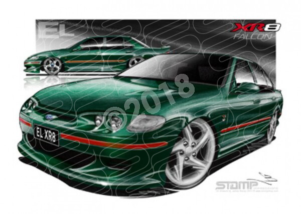 XR8 EL XR8 EL XR8 FALCON SEDAN GREEN A1 FRAMED PRINT (FT125)