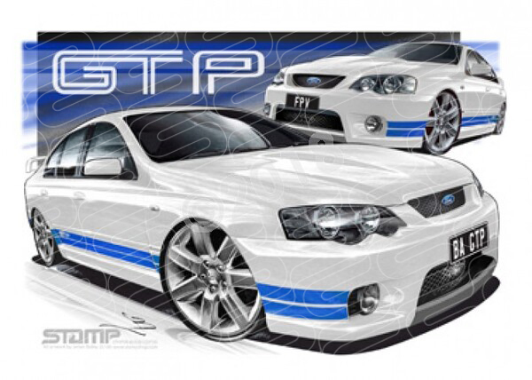 FPV BA GT BAGT-P WINTER WHITE BLUE STRIPES A1 FRAMED PRINT (FV010)