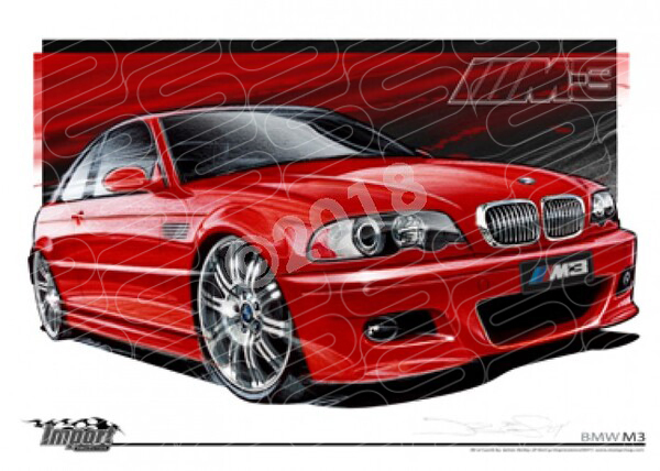 Imports BMW 2005 BMW M3 E46 RED A1 FRAMED PRINT (S031)
