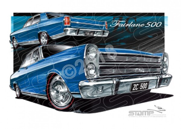 FAIRLANE 500 1969 ZC FORD 500 FAIRLANE STARLIGHT BLUE A1 FRAMED PRINT (FT200A)
