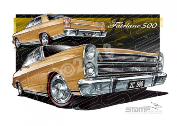 FAIRLANE 500 1969 ZC FORD 500 FAIRLANE GRECIAN GOLD A1 FRAMED PRINT (FT200D)