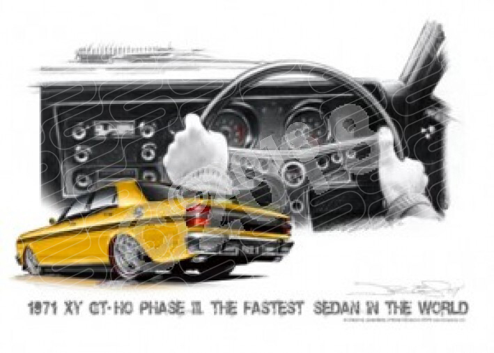 FORD XY GT FALCON DASH MUSTARD BLACK STRIPES A1 FRAMED PRINT