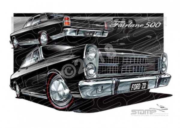 FAIRLANE 500 1971 ZD FORD 500 FAIRLANE ONYX BLACK A2 FRAMED PRINT (FT201B)