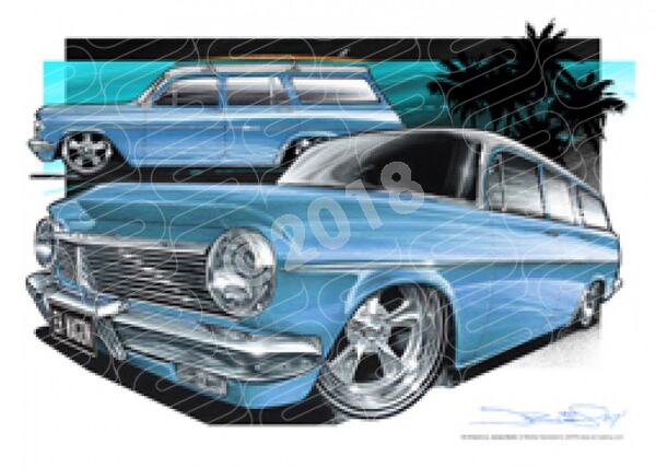 1963 HOLDEN EH STATION WAGON BLUE A2 FRAMED PRINT (D025D)