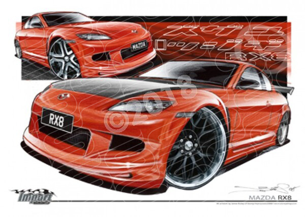 Imports Mazda RX8 RED A2 FRAMED PRINT (S036A)