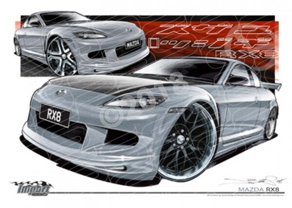 Imports Mazda RX8 SILVER A2 FRAMED PRINT (S036B)