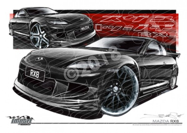 Imports Mazda RX8 BLACK A2 FRAMED PRINT (S036C)