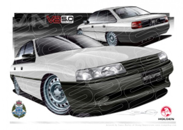 HOLDEN VN BT1 INTERCEPTOR COMMODORE WHITE A2 FRAMED PRINT (HC207)